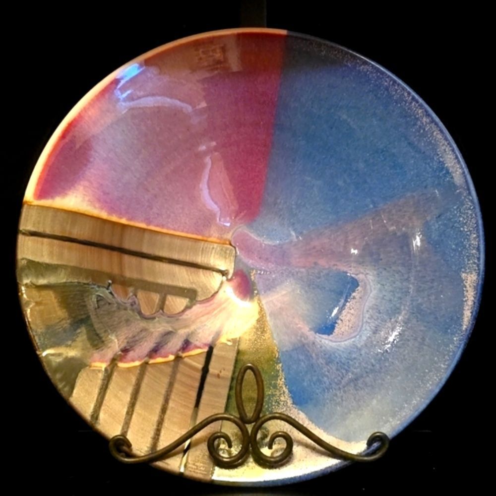 Handmade CLAY PLATE! Abstract Blue and Purple Ceramic Plate. Signed By Artist